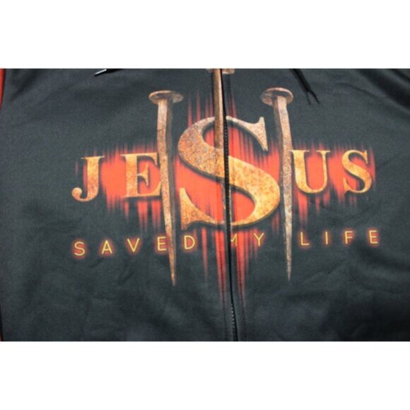 Jesus Christ Saved My Life Cross Full Zip Hoodie Jacket Sweatshirt Adult XL - Picture 2 of 9